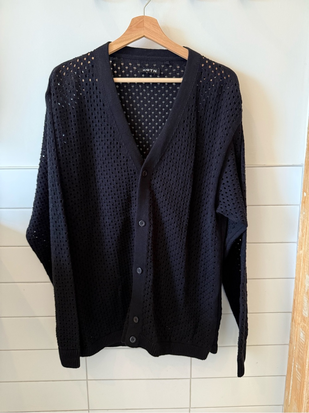 KOTN Men's Black Open-Knit Button-Front Cardigan
